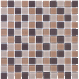 Mosaïque en verre brun Mix Translucide, 30x30 cm. Carreaux de mosaïque carrés marron et beige.