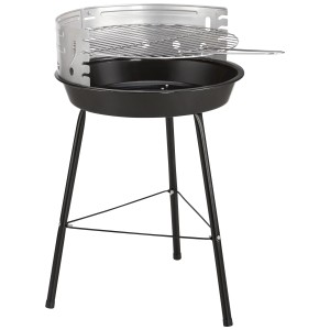 Mini barbecue rond à charbon noir et argent avec grille chromée.