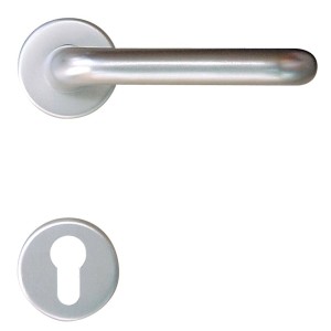 Poignée de porte en aluminium Diana avec rosette pour portes intérieures et extérieures.