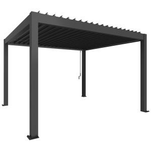 Pergola Biohort, grigio scuro metallizzato, 4x3,5 m. Copertura per patio con lamelle regolabili e scarico dell'acqua piovana.