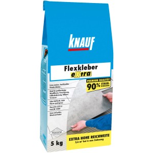 Blauer Sack Knauf Flexkleber Extra Grau 5 kg, staubreduzierter Fliesenkleber für Fußbodenheizung.