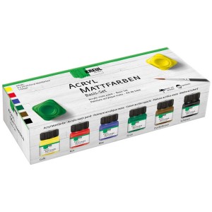 Kreul Acrylfarben matt Basis-Set, 6 Farben à 20ml im Malkasten.