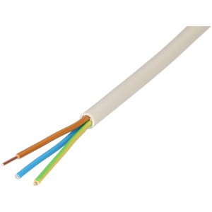Câble TT gris CH-N1VV-U 3x1,5 mm² avec fils exposés pour installation domestique.