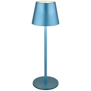 Lampada da tavolo a LED ricaricabile blu Globo Vannie I, metallo, Ø 11,5 cm, altezza 36 cm.