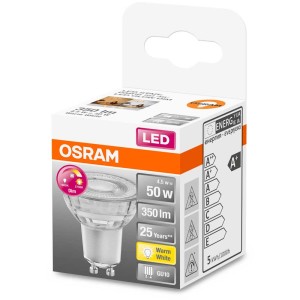 Osram LED Reflector PAR16 GU10, bianco caldo, 50W, 350lm, Glow Dim, nella confezione originale.