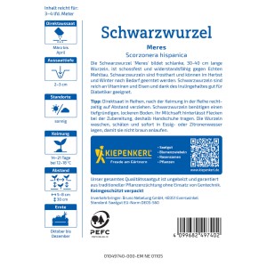 Confezione di semi di scorzonera Meres Kiepenkerl con istruzioni per la semina e logo.