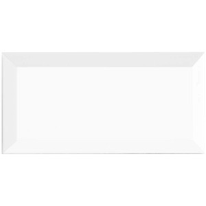 Carrelage mural Metro blanc brillant avec bord biseauté, 10x20 cm. Idéal pour salles de bains et cuisines.