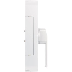 Weißer Abus Wintecto One Fensterantrieb mit Griff, Seitenansicht. Smarte Fenstersicherung.
