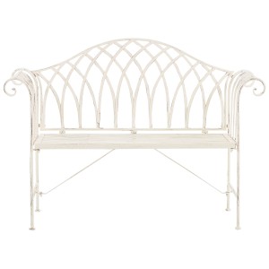 Élégant banc de jardin Beliani Milazzo en métal blanc de style Art nouveau pour jardin et balcon.