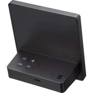 Vue arrière de la station météo sans fil Bresser Slim noire avec commandes.