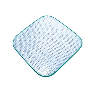 Coussin de siège carré en aluminium pour camping et loisirs avec bordure verte.