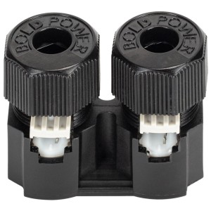 Distributore doppio nero Schönenberger 24V IP67 per sistemi di illuminazione esterna.