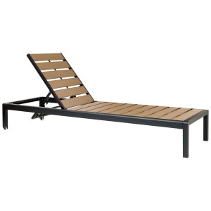 Lettino prendisole Beliani Nardo, legno sintetico marrone chiaro con struttura nera. Schienale regolabile.