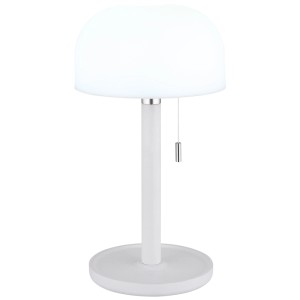 Globo Norman lampe de table LED sans fil, bambou blanc, Ø 15 cm, avec interrupteur à tirette.