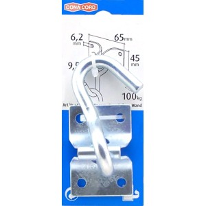 Gancio per amaca Conacord in acciaio, diametro 9,5 mm, lunghezza 65 mm, per il fissaggio.