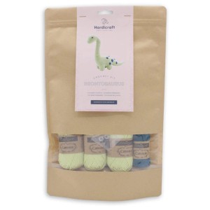 Hardicraft Kit uncinetto Dino Brontosauro, cotone verde-blu, altezza circa 27 cm.