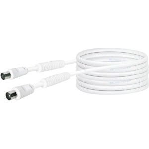 Câble d'antenne Schwaiger blanc, 10 m, avec noyau en ferrite et connecteurs IEC.