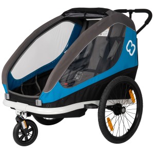 Hamax Fahrradanhänger Traveller, Petrol-Grau, für 2 Kinder mit Sonnenschutz und Gepäckraum.