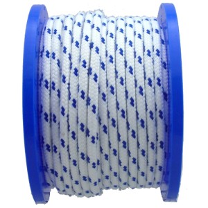 Scotta bianco-blu (Ø 6 mm) su bobina blu, venduta al metro per nautica.