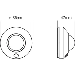 Schizzo: Osram LED Nightlux Ceiling luce notturna, dimensioni: 4,7 cm x Ø 8,6 cm.