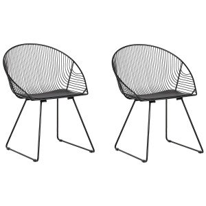 Lot de 2 chaises de salle à manger Aurora, structure en métal noir, coussins en similicuir gris.