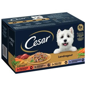 Cesar Landragout cibo umido per cani multipack, confezione da 8 x 150g con manzo, pasta e verdure.