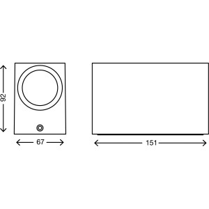 Schéma technique Applique murale LED Telefunken, lot de 2, anthracite, dimensions : 9,2x6,7x15,1 cm.