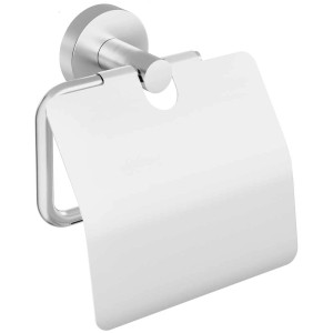 Porta carta igienica Tesa Moon cromato con coperchio, accessorio bagno per montaggio a parete.