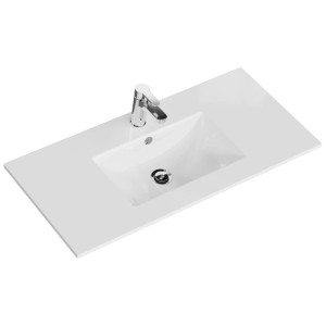 Lavabo Pelipal Quantum 07, en céramique, largeur 101 cm, en blanc brillant avec robinet.
