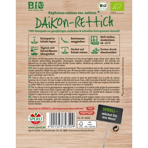 Sperli Bio-Daikon-Rettich, ricariche per germogli, 3 cuscinetti. Sapore speziato e piccante.