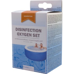 Planet Spa Désinfection Oxygène pour spas, à base d'oxygène actif, set en boîte.