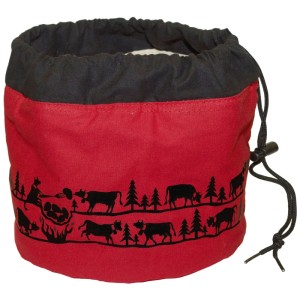Rot-schwarzer Kartoffelkorb aus Baumwolle mit Alpenmotiv, Ø 19 cm, für die Küche.