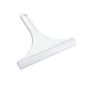 Tergivetro doccia Wenko in plastica bianca con gancio. Accessorio bagno per superfici senza aloni.
