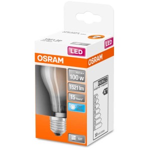 Osram LED E27 Glühbirne, Filament matt, Kaltweiss, 100W, 1521lm in Verpackung.