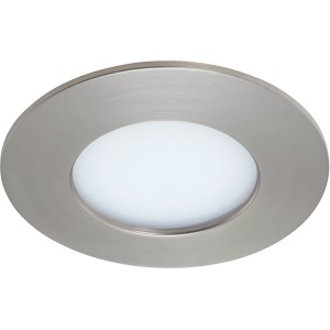 Spot LED encastrable rond en nickel mat, 8,5 cm de diamètre. Idéal pour salle de bain et salon.
