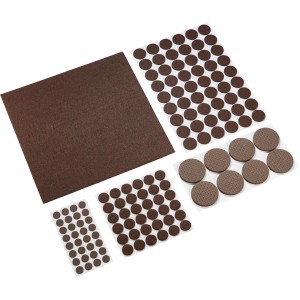 Jeu de patins en feutre marron 131 pièces pour meubles et protection des surfaces.