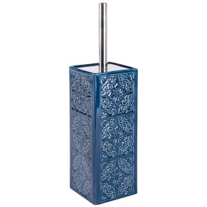 Ensemble WC Cordoba, céramique bleue avec ornements, incluant brosse avec manche chromé.