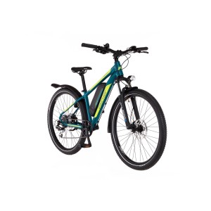 VTT électrique de trekking Fischer Terra 2.1 Junior en bleu océan, avec batterie semi-intégrée.