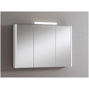 Armoire de toilette à miroir LED blanche avec trois portes et éclairage intégré.