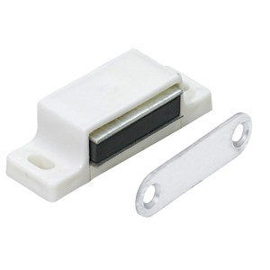 Loquet magnétique blanc avec contre-plaque, lot de 4 pour équipement de meubles.