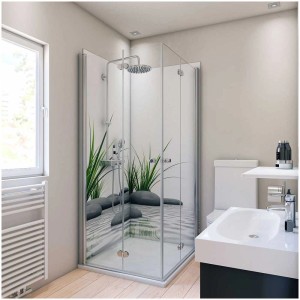 Pannello doccia Breuer con motivo Zen-erba in un moderno bagno.