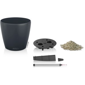 Pot de fleurs Lechuza Classico Color, gris ardoise, 18 cm, avec accessoires d'arrosage.