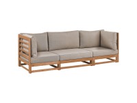 Beliani Gartensofa Trani 3-Sitzer hellbraunes Akazienholz mit Auflagen in Taupe