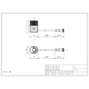 Disegno tecnico: Connettore luce Schönenberger 24V M12, nero, lunghezza 1,5m, per sistemi di illuminazione esterna.