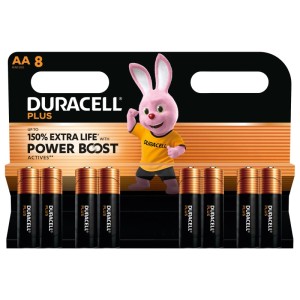 Duracell Plus Power AA batterie, confezione da 8. Batterie alcaline per dispositivi ad alta energia.