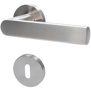 Set maniglia a rosetta Osaka BB, acciaio inox satinato, ferramenta per porte interne.