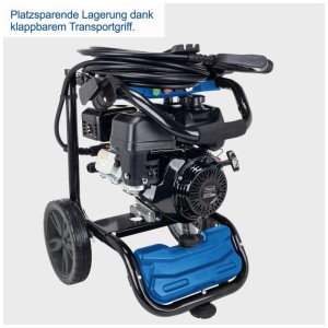 Nettoyeur haute pression à essence Scheppach HCP5000 avec roues et poignée pliable.