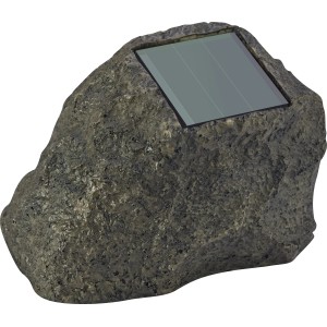 Lampe solaire décorative LED aspect pierre noire pour le jardin.