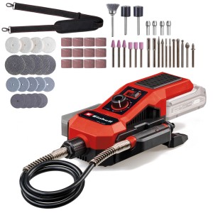 Einhell TE-MT 18/34 Li-Solo smerigliatrice/incisore a batteria con accessori e tracolla.