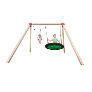 Balancelle double Weka Tabaluga avec balançoire à planche et nid d'oiseau pour enfants.